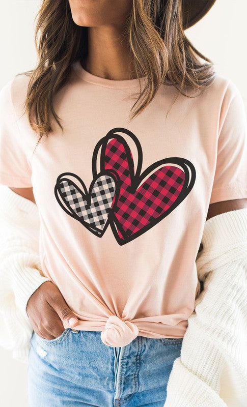 Plaid Heart Valentines Day Graphic Tee