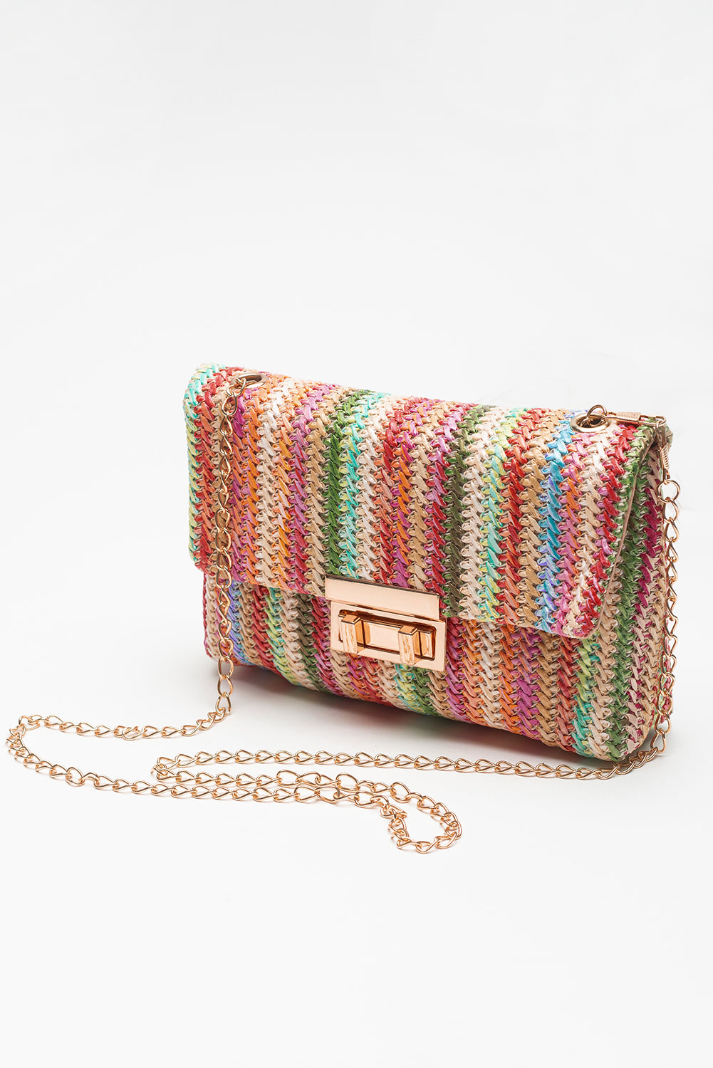 Strawberry Pink Bohemian Woven Gold Chain Shoulder Bag