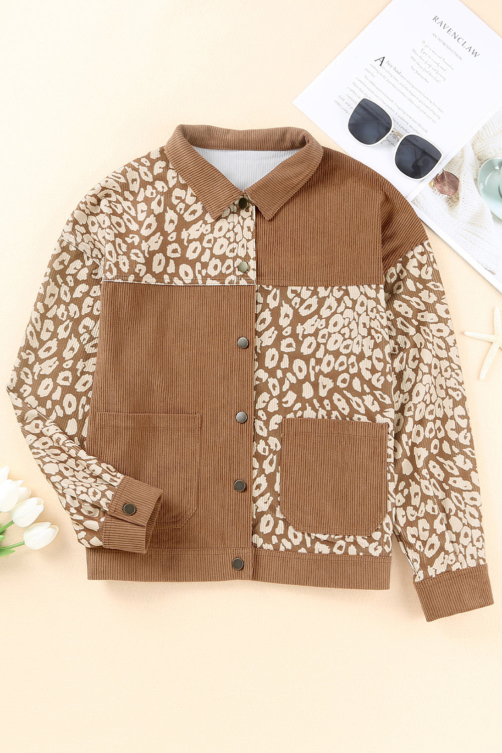 Leopard Print Corduroy Long Sleeve Jacket