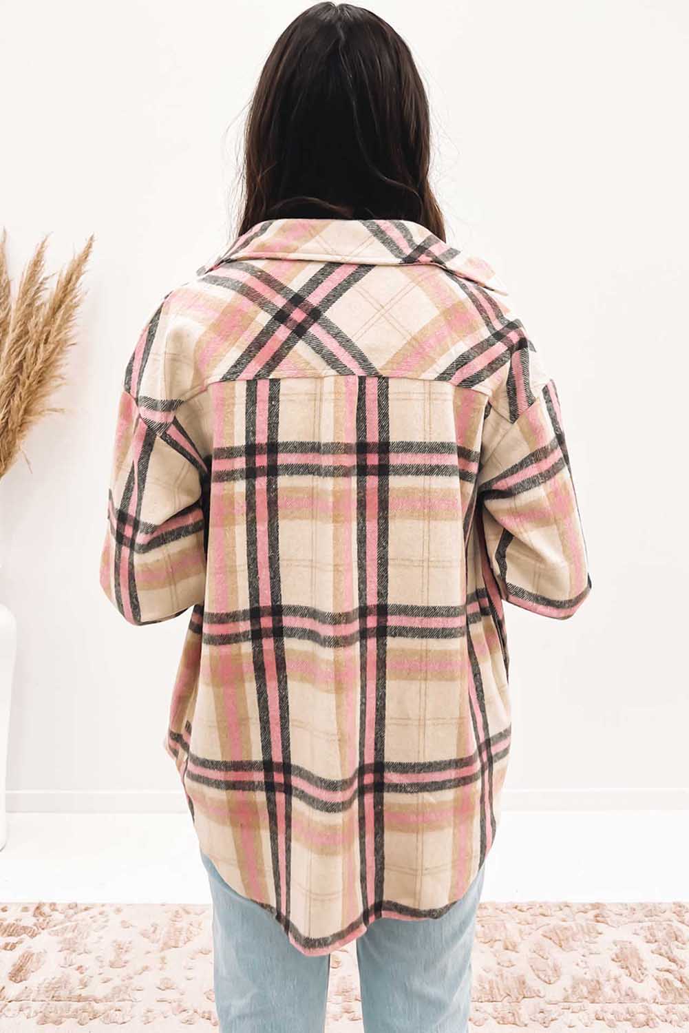 Pink Plaid Button Front Chest Pocket Shacket