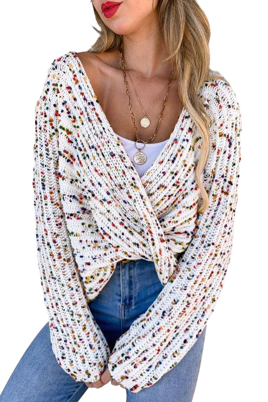 White Confetti Reversible Twist Sweater