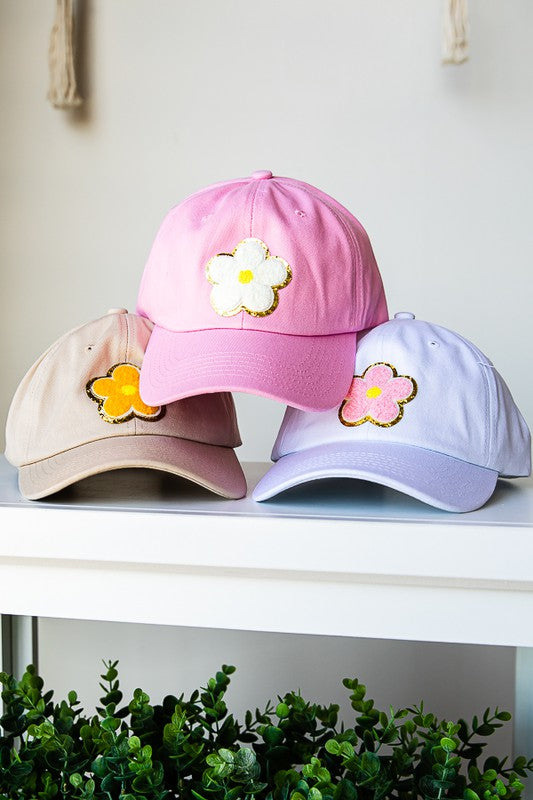 Baseball Cap with Daisy Glitter Patch