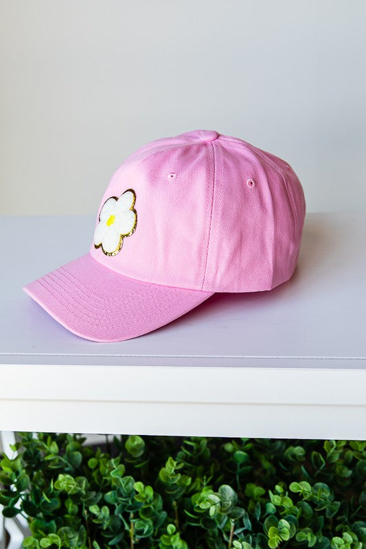 Baseball Cap with Daisy Glitter Patch