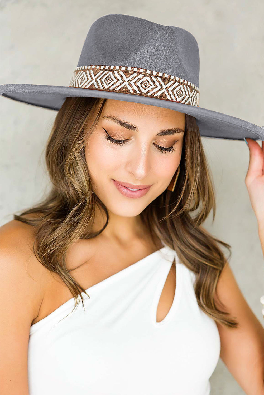 Aztec Embroidery Retro Flat Fedora Hat