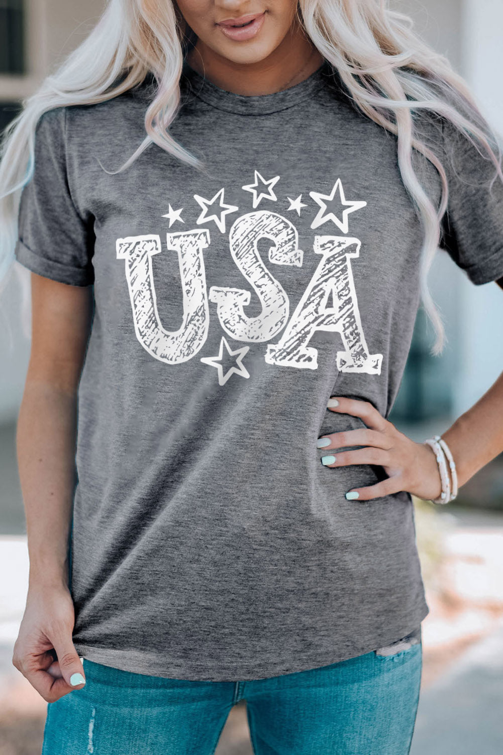 Gray USA Starry Graphic Casual Tee