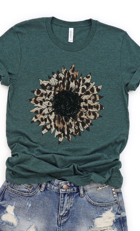 Leopard Print Sunflower Graphic Tee