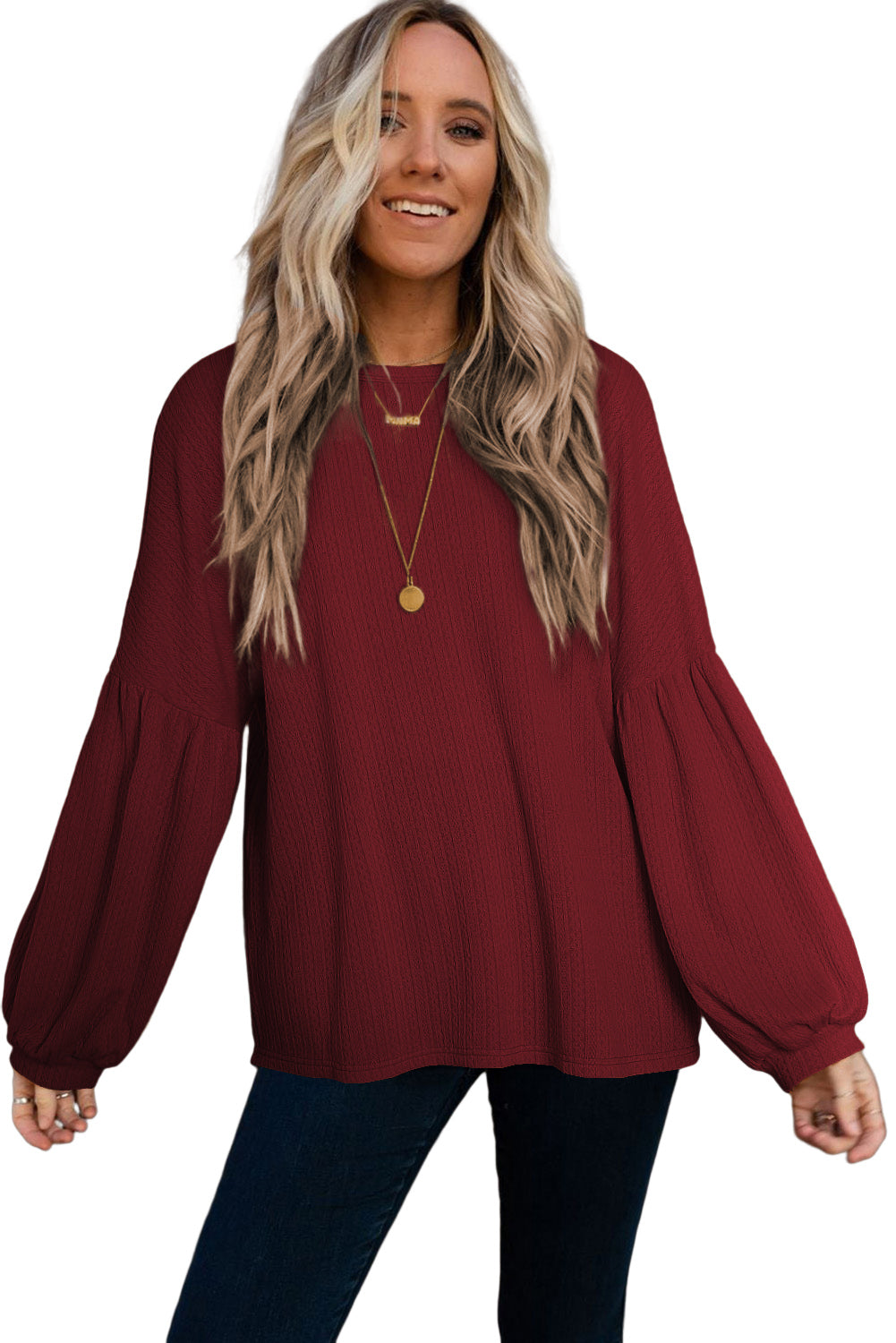 Orange Faux Knit Jacquard Puffy Long Sleeve Top – The Pink Cactus