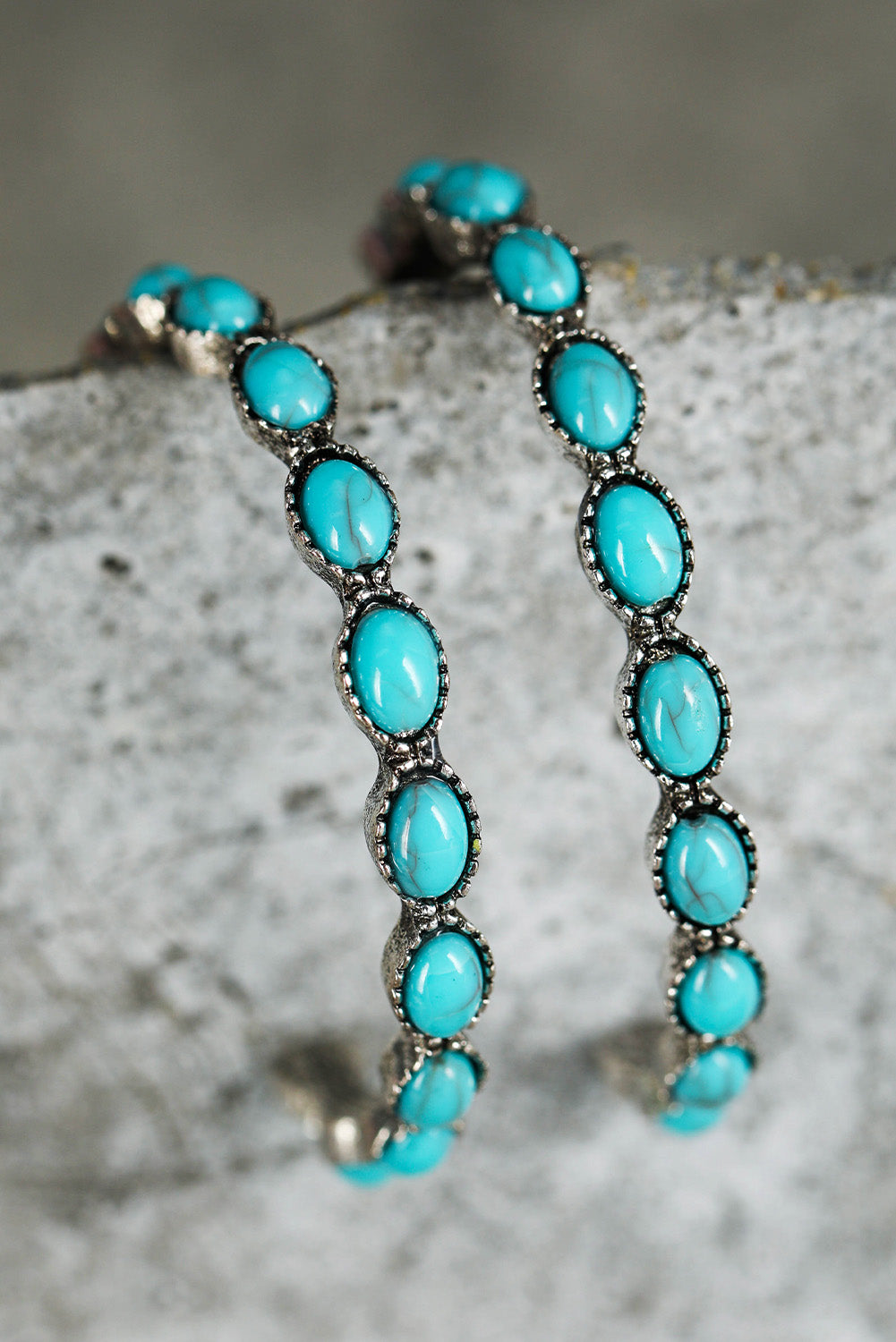 Retro Turquoise Circle C-shaped Earrings