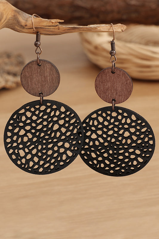 Rose Hollow Out Wooden Round Drop Earrings