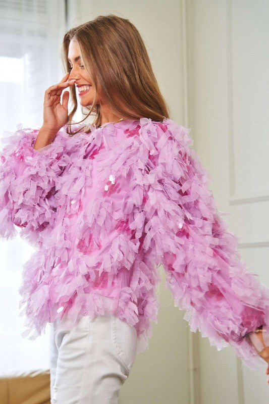 Fluffy Tiered Ruffle Long Sleeve Party Jacket