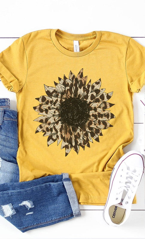 Leopard Print Sunflower Graphic Tee