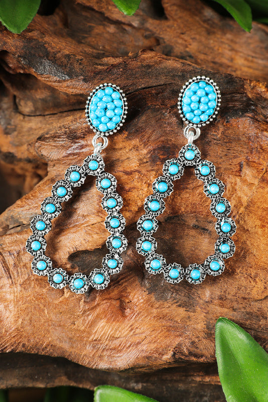 Boho Turquoise Teardrop Hollow Flower Earrings