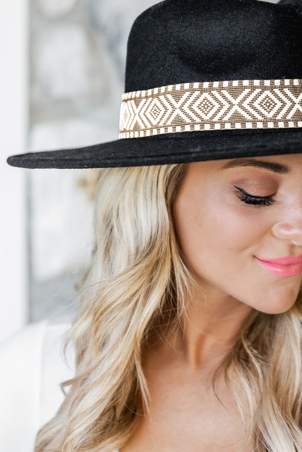 Aztec Embroidery Retro Flat Fedora Hat