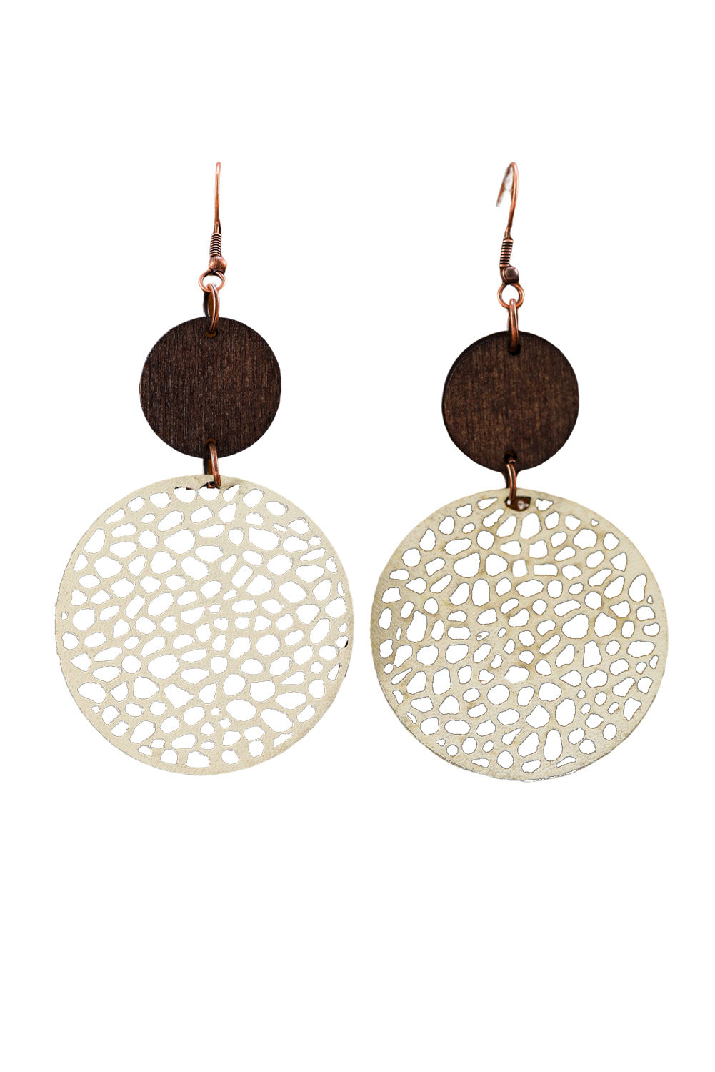 Rose Hollow Out Wooden Round Drop Earrings