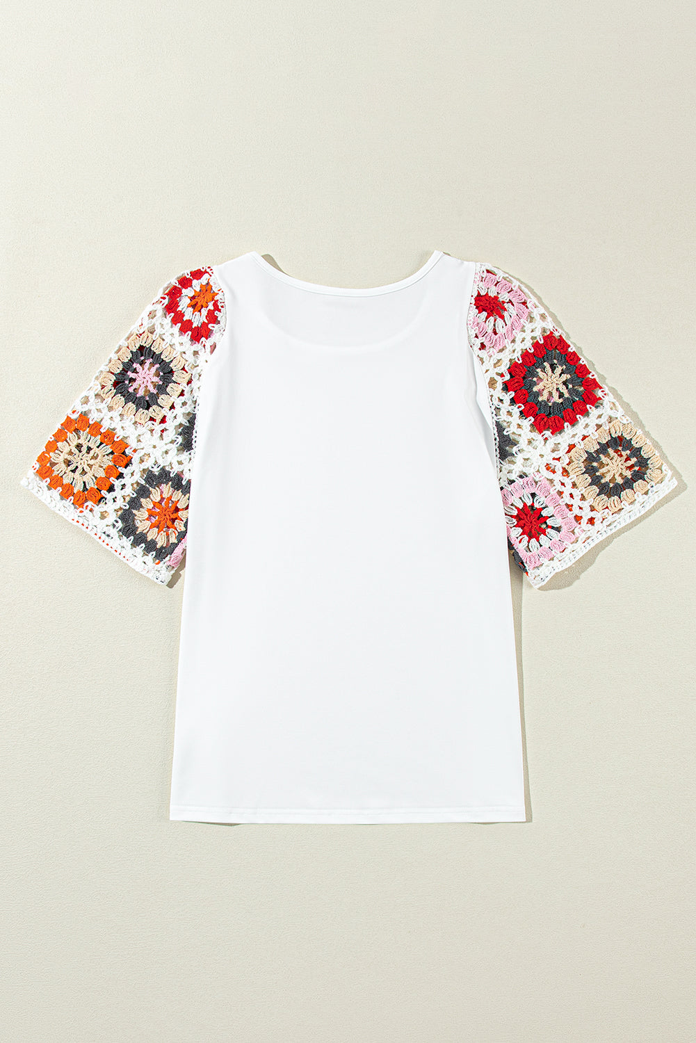 White Floral Crochet Short Sleeve Top