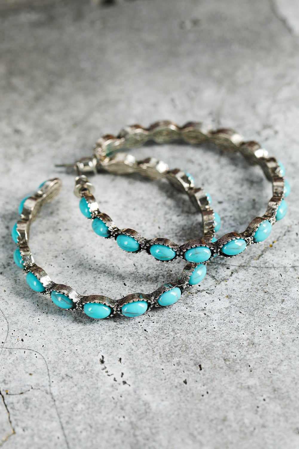 Retro Turquoise Circle C-shaped Earrings