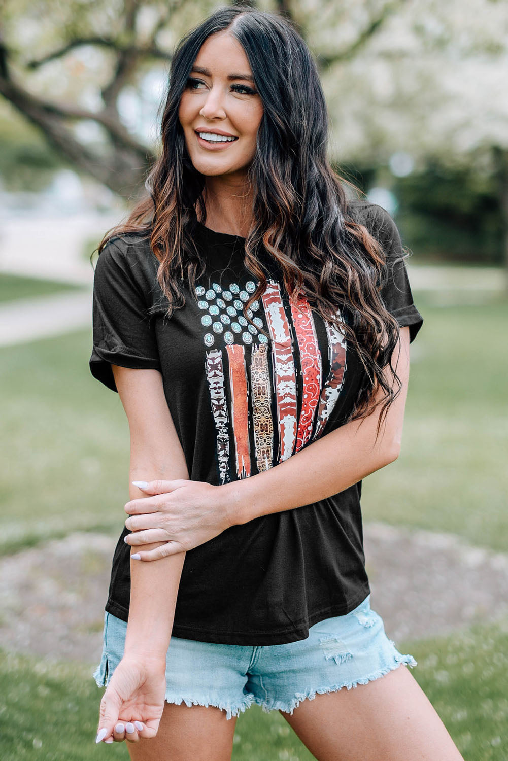 Western American Flag Print Short Sleeve Graphic Tee