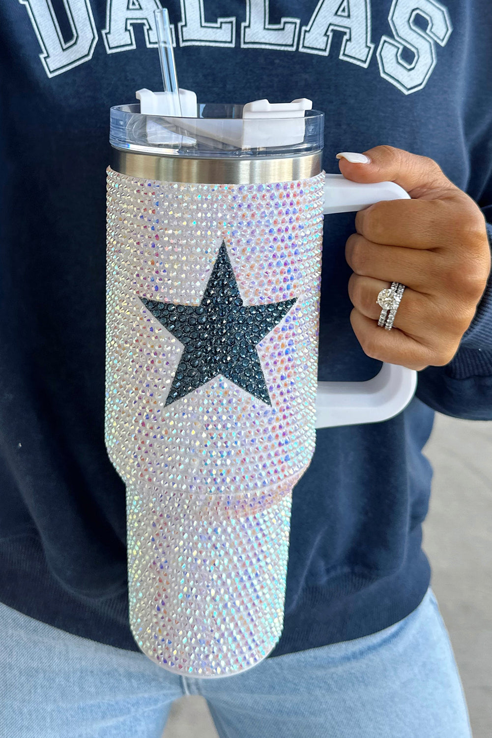 White Star Shape Full Rhinestone Stainless Portable Cup 40oz