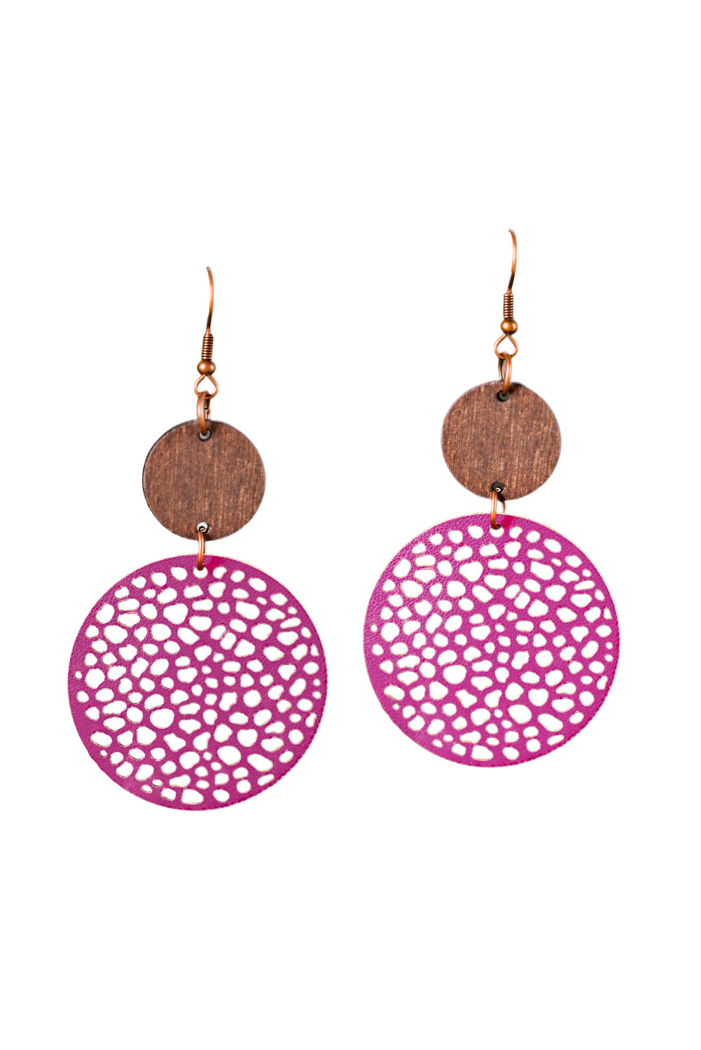 Rose Hollow Out Wooden Round Drop Earrings