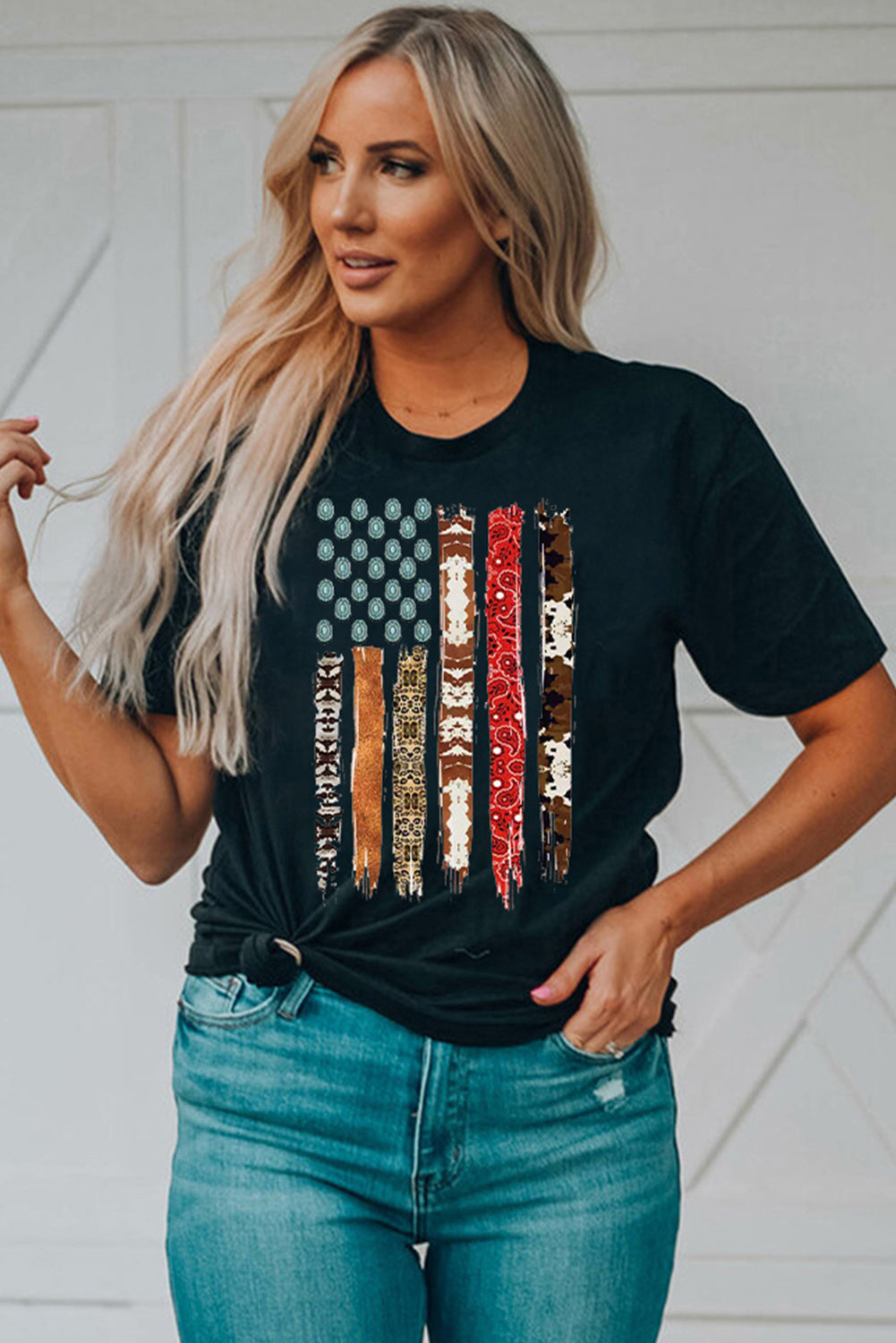 Western American Flag Print Short Sleeve Graphic Tee