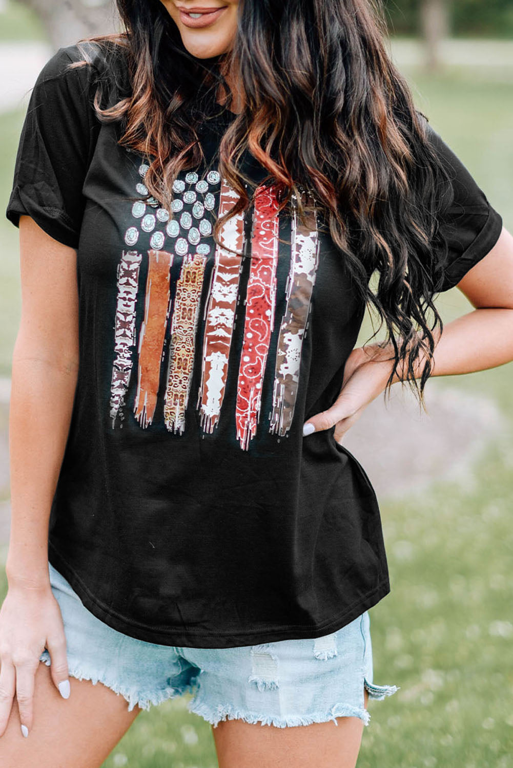 Western American Flag Print Short Sleeve Graphic Tee