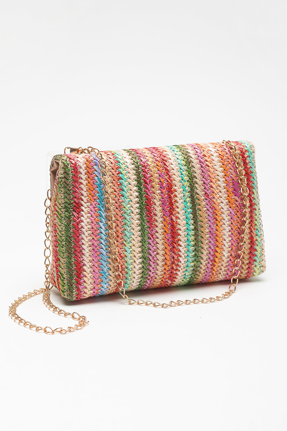 Strawberry Pink Bohemian Woven Gold Chain Shoulder Bag