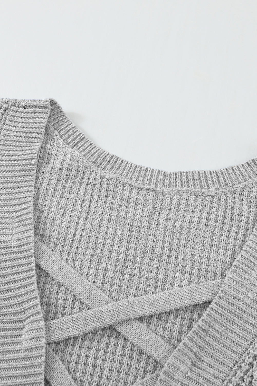 Gray Cross Back Hollow-out Sweater