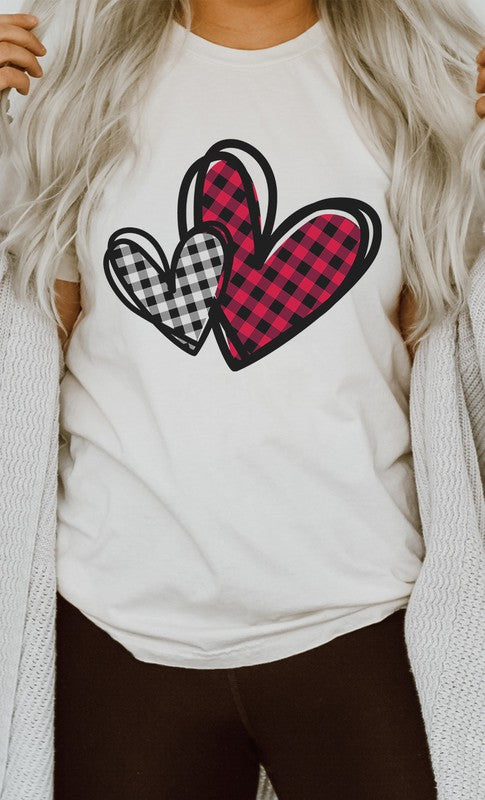 Plaid Heart Valentines Day Graphic Tee