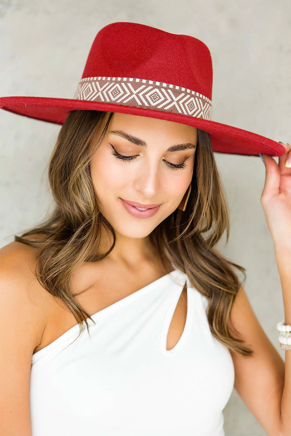 Aztec Embroidery Retro Flat Fedora Hat