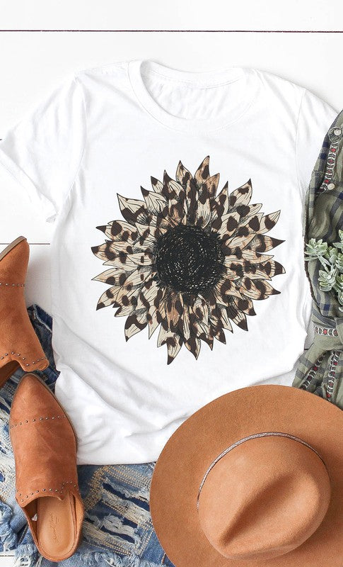 Leopard Print Sunflower Graphic Tee