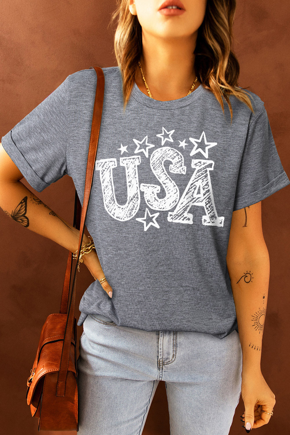 Gray USA Starry Graphic Casual Tee