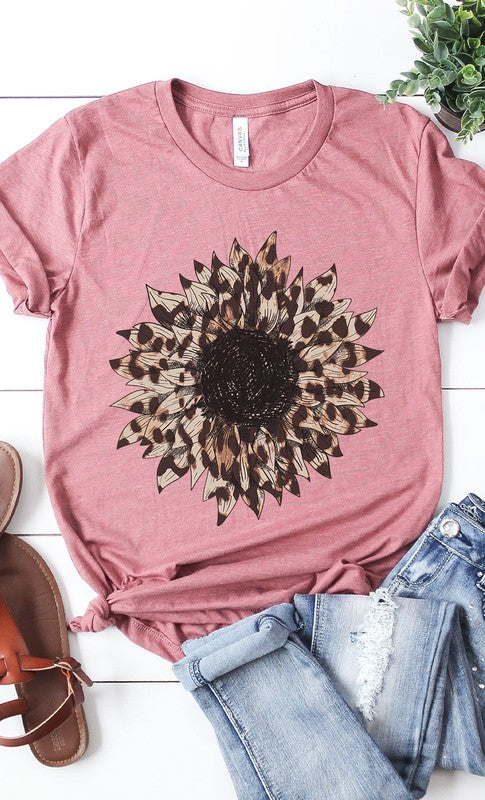 Leopard Print Sunflower Graphic Tee