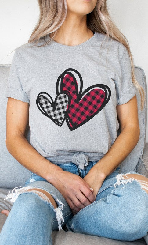 Plaid Heart Valentines Day Graphic Tee