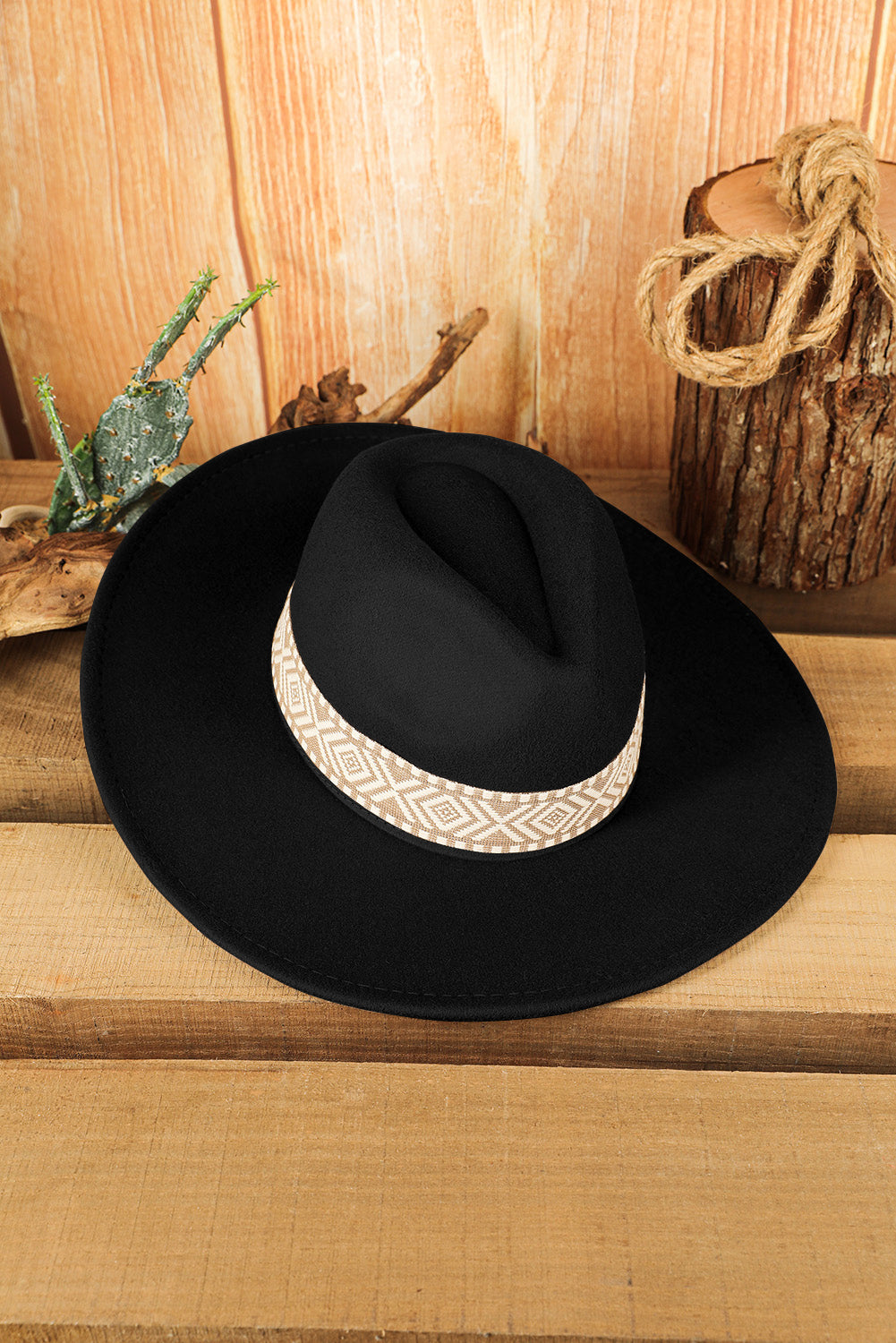 Aztec Embroidery Retro Flat Fedora Hat