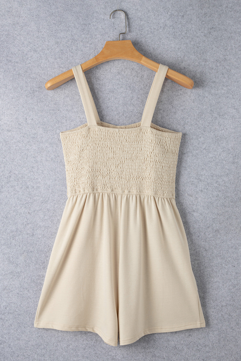 Beige Buttons Smocked Sleeveless Romper