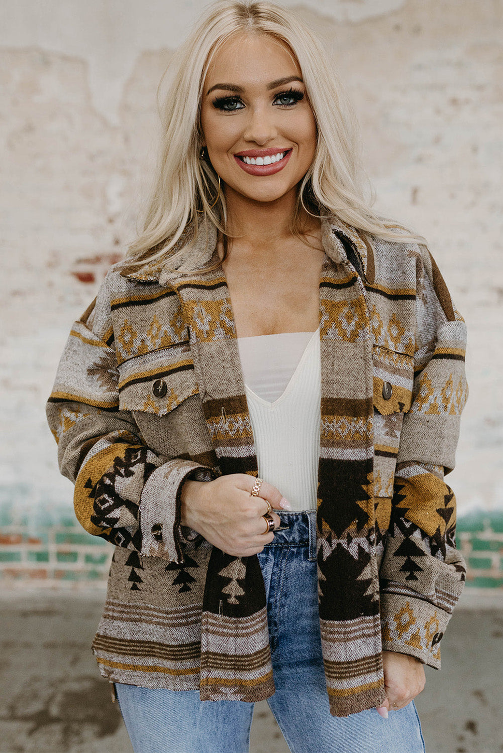 Brown Western Aztec Print Jacket