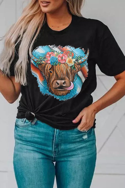 Floral Cow Short Sleeve Graphic Tee