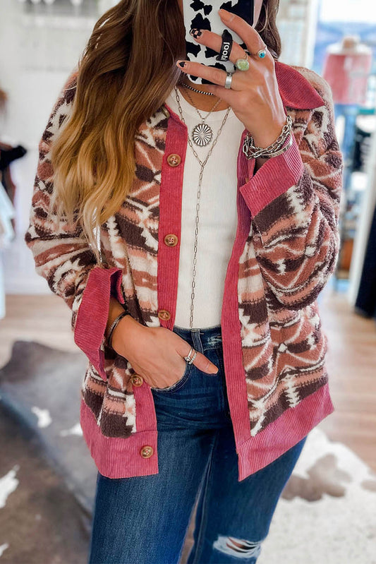 Pink Western Sherpa Corduroy Trim Jacket