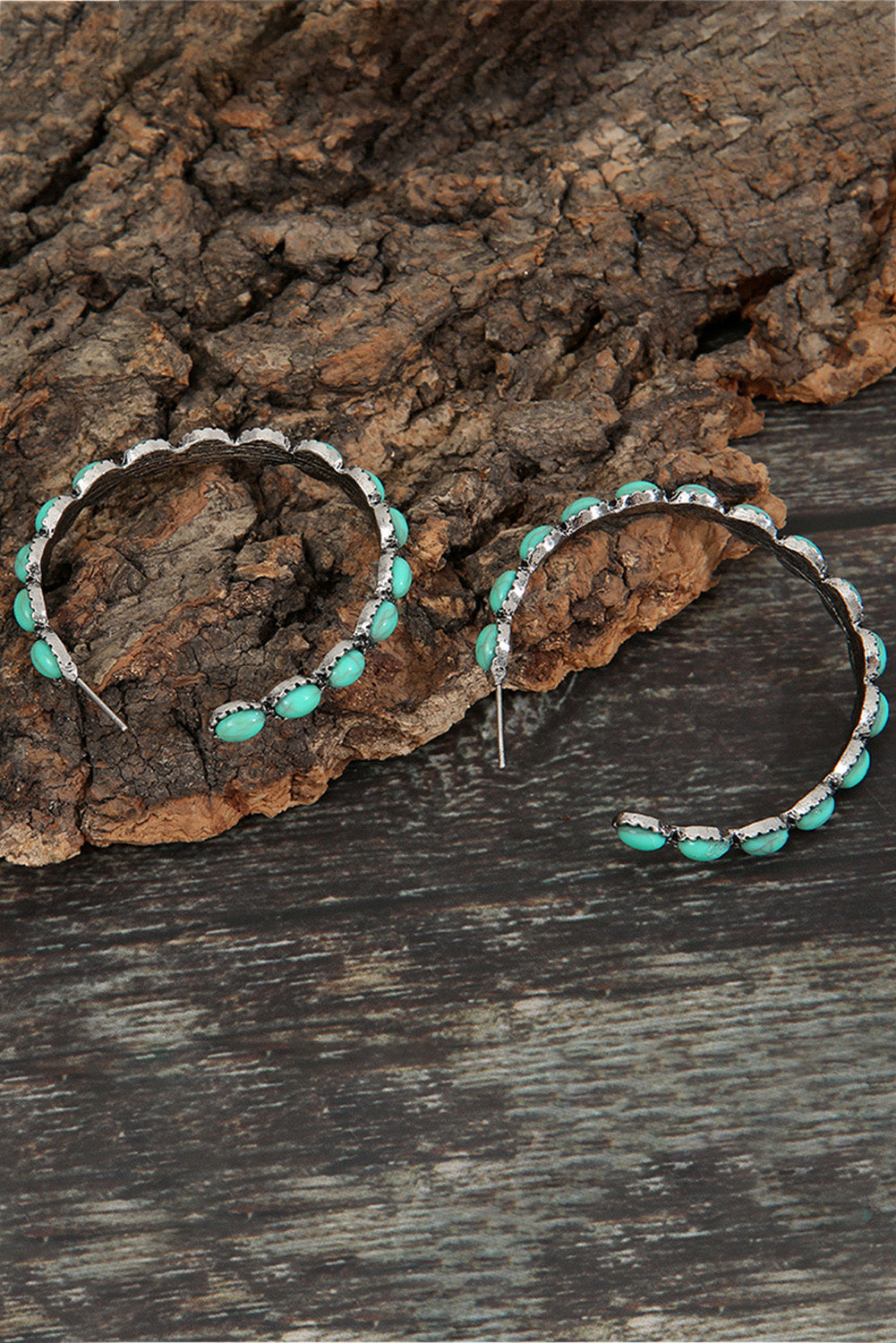 Retro Turquoise Circle C-shaped Earrings