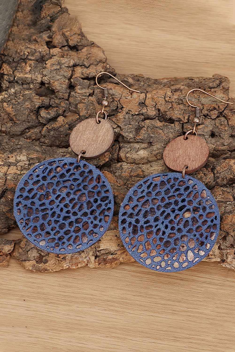 Rose Hollow Out Wooden Round Drop Earrings