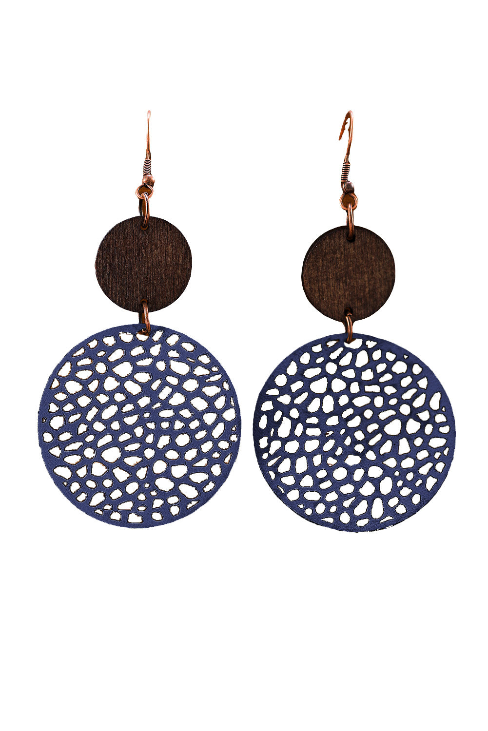 Rose Hollow Out Wooden Round Drop Earrings