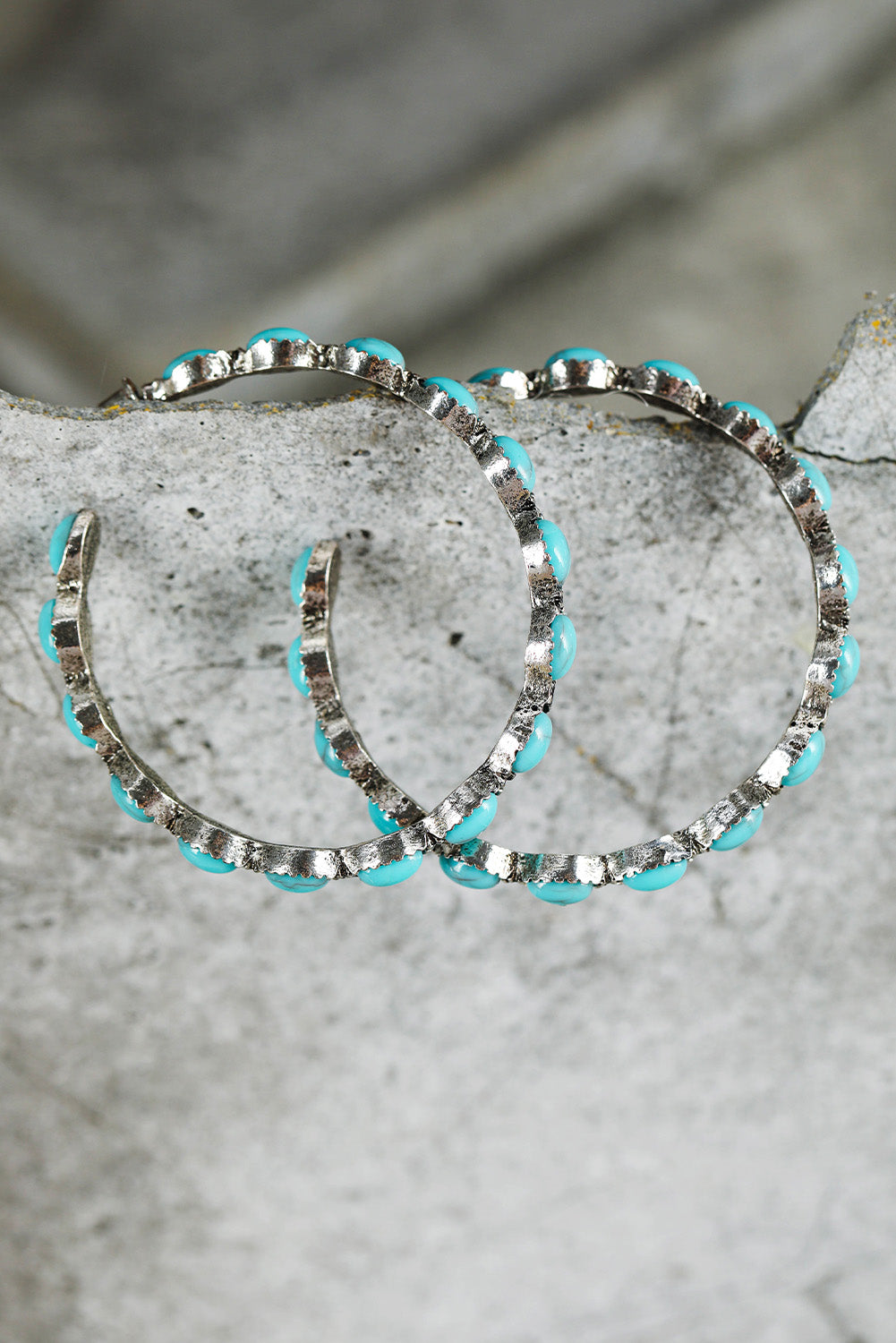 Retro Turquoise Circle C-shaped Earrings