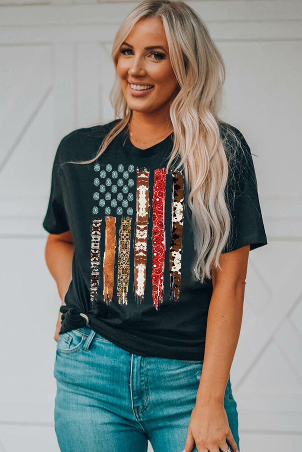 Western American Flag Print Short Sleeve Graphic Tee