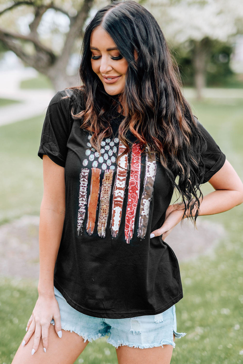 Western American Flag Print Short Sleeve Graphic Tee