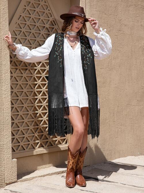 Fringe Hem Open Front Vest