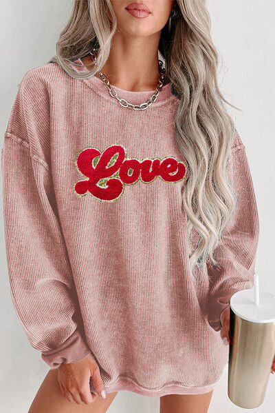 LOVE Round Neck Dropped Shoulder Sweatshirt